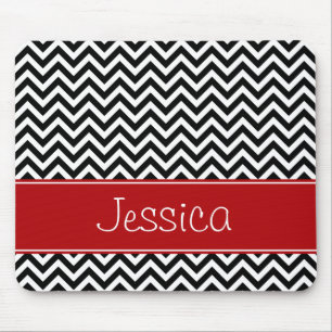 Preppy Red en Black Chevron Zigzag op persoonlijke Muismat