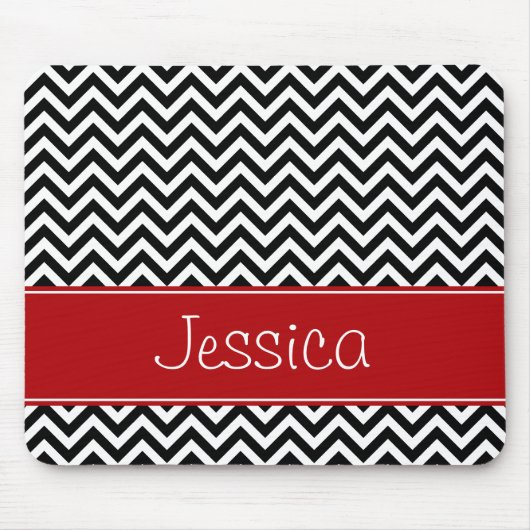Preppy Red en Black Chevron Zigzag op persoonlijke Muismat (Voorkant)