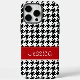 Preppy Red en Black Houndstooth op maat iPhone 16 Pro Max Hoesje