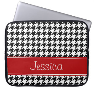 Preppy Red en Black Houndstooth op maat Laptop Sleeve