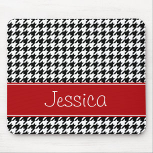 Preppy Red en Black Houndstooth op maat Muismat