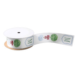 Preppy Red en Green Monogram Boxwood Kerstmis Satijnen Lint