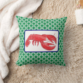 Preppy Red Lobster Groen Wit Schakelpatroon Kussen