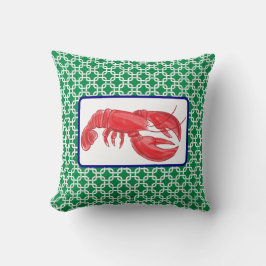 Preppy Red Lobster Groen Wit Schakelpatroon Kussen