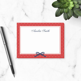Preppy Red met White Polka Dot Blue Ribbon Post-it® Notes