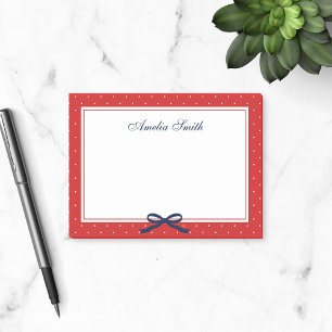 Preppy Red met White Polka Dot Blue Ribbon Post-it® Notes