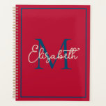 Preppy Red Navy Blue en Crème Monogram Planner<br><div class="desc">Deze eenvoudige en moderne agenda planner beschikt over een preppy monogram in tinten marineblauw en crème op rood die u kunt personaliseren met uw keuze van naam en initiaal.</div>