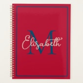 Preppy Red Navy Blue en Crème Monogram Planner (Voorkant)