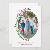 Preppy Red Oval Kerstmis Wreatay Foto Feestdagenkaart (Voorkant / Achterkant)