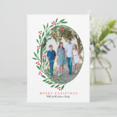 Preppy Red Oval Kerstmis Wreatay Foto Feestdagenkaart (Staand voorkant)