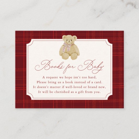 Preppy Red Plaid Teddy Bear Book Request Informatiekaartje (Voorkant)