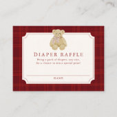 Preppy Red Plaid Teddy Bear Diaper Raffle Informatiekaartje (Voorkant)