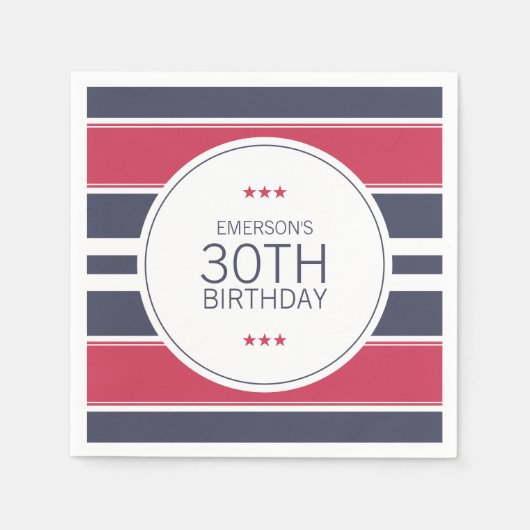 Preppy Red, White & Blue Birthday Paper Napkins Servet (Voorkant)