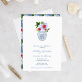 Preppy Red White Blue Boy Baby shower Party Kaart