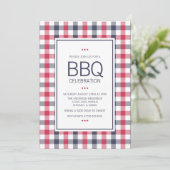 Preppy Red, White & Blue Pset BBQ Party Invitation Kaart (Staand voorkant)