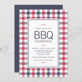 Preppy Red, White & Blue Pset BBQ Party Invitation Kaart