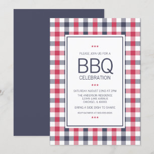 Preppy Red, White & Blue Pset BBQ Party Invitation Kaart