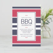Preppy Red, White & Blue Stripe BBQ Uitnodiging (Staand voorkant)