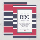 Preppy Red, White & Blue Stripe BBQ Uitnodiging (Voorkant / Achterkant)