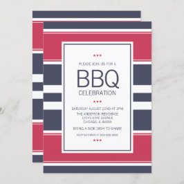 Preppy Red, White & Blue Stripe BBQ Uitnodiging