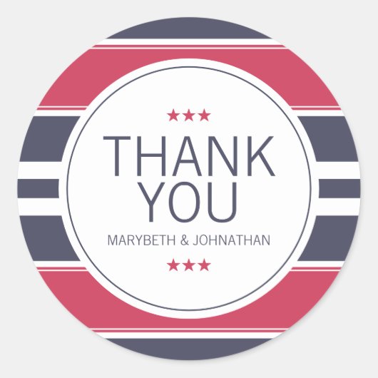 Preppy Red, White & Blue Stripe Bedankt Sticker (Voorkant)