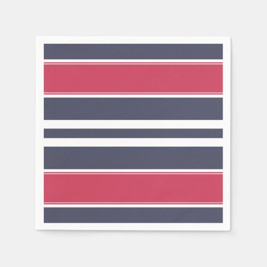 Preppy Red, White & Blue Stripe Paper Napkins Servet (Voorkant)