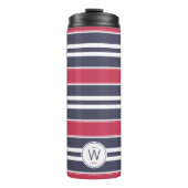 Preppy Red, White & Blue Stripe Thermal Tumbler Thermosbeker (Voorkant)