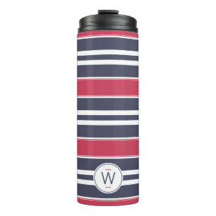Preppy Red, White & Blue Stripe Thermal Tumbler Thermosbeker