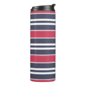 Preppy Red, White & Blue Stripe Thermal Tumbler Thermosbeker (Gedraaid links)
