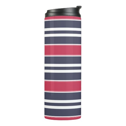 Preppy Red, White & Blue Stripe Thermal Tumbler Thermosbeker (Gedraaid links)
