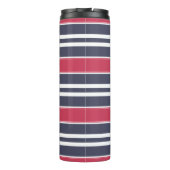 Preppy Red, White & Blue Stripe Thermal Tumbler Thermosbeker (Achterkant)