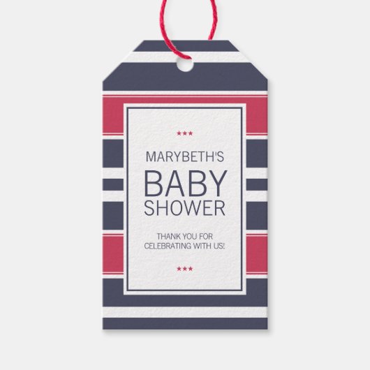 Preppy Red, White en Blue Baby shower Gift Label Cadeaulabel (Voorkant)