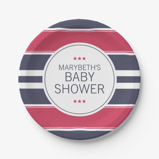 Preppy Red, White en Blue Baby shower Paper Bord (Voorkant)