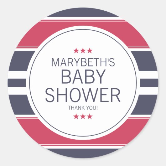 Preppy Red, White en Blue Baby shower Sticker (Voorkant)