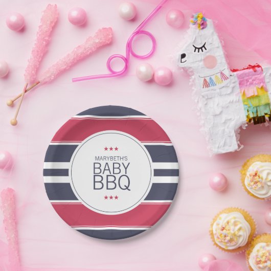 Preppy Red, White en Blue BBQ Baby shower Bord (Feest)
