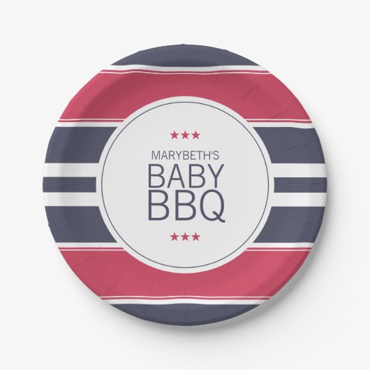 Preppy Red, White en Blue BBQ Baby shower Bord (Voorkant)