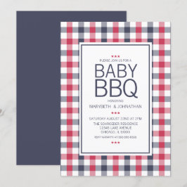 Preppy Red, White en Blue BBQ Baby shower Invitati Kaart