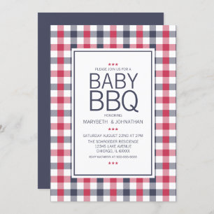Preppy Red, White en Blue BBQ Baby shower Invitati Kaart