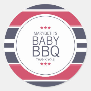 Preppy Red, White en Blue BBQ Baby shower Sticker