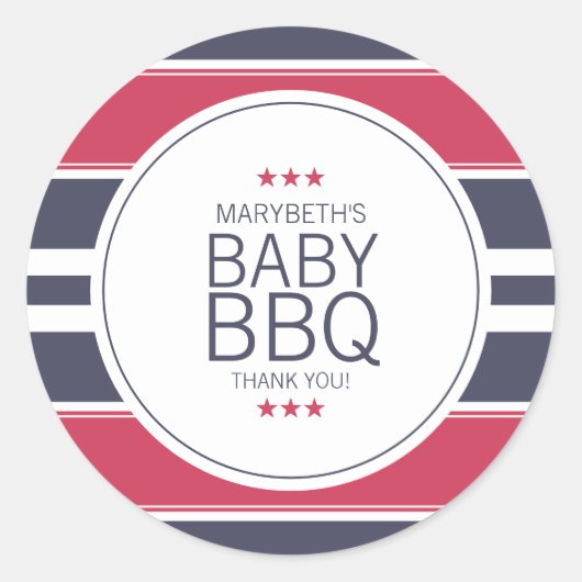 Preppy Red, White en Blue BBQ Baby shower Sticker (Voorkant)