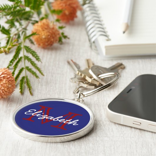 Preppy Red White en Blue Monogram Sleutelhanger (Zijkant)