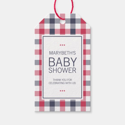 Preppy Red, White en Blue Plays Baby shower Cadeaulabel (Voorkant)
