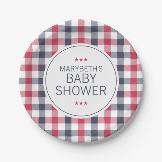 Preppy Red, White en Blue Plays Baby shower Papieren Bordje (Voorkant)