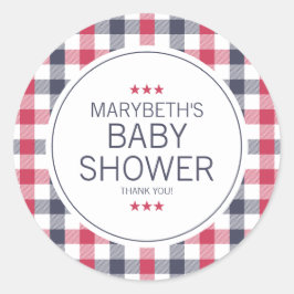 Preppy Red, White en Blue Plays Baby shower Ronde Sticker