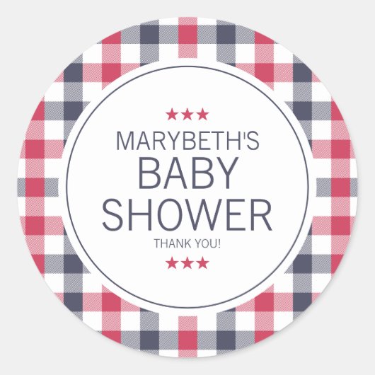 Preppy Red, White en Blue Plays Baby shower Ronde Sticker (Voorkant)