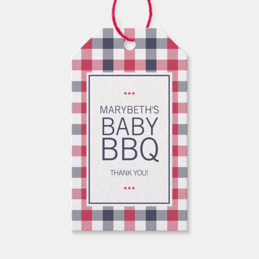 Preppy Red, White en Blue Plays BBQ-Baby shower Cadeaulabel (Voorkant)