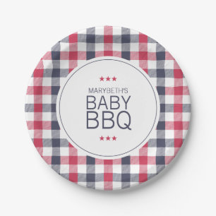 Preppy Red, White en Blue Plays BBQ-Baby shower Papieren Bordje