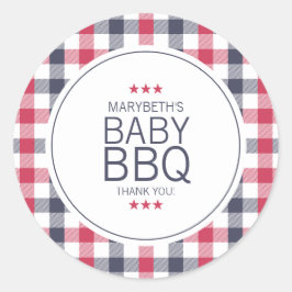 Preppy Red, White en Blue Plays BBQ-Baby shower Ronde Sticker