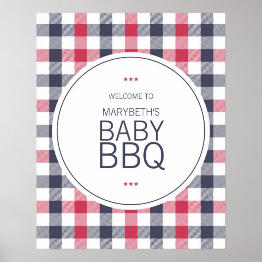 Preppy Red White en Blue Pset Baby shower Welkom Poster (Voorkant)