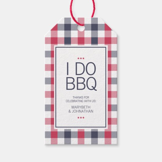 Preppy Red White en Blue Pset BBQ Dank u Cadeaulabel (Voorkant)